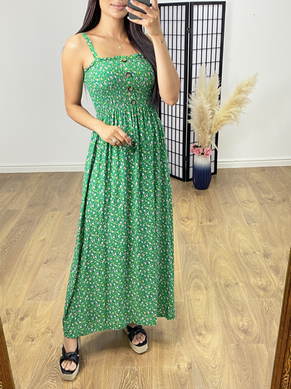 Jolie Elasticated Bust Button Detail Floral Print Dress