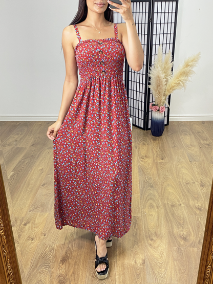 Jolie Elasticated Bust Button Detail Floral Print Dress