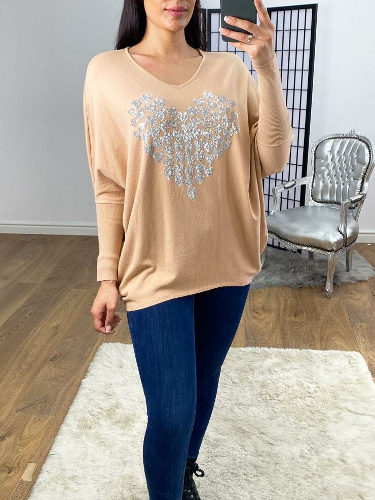Kady Studded Heart Detailed Knitted Oversized Jumper