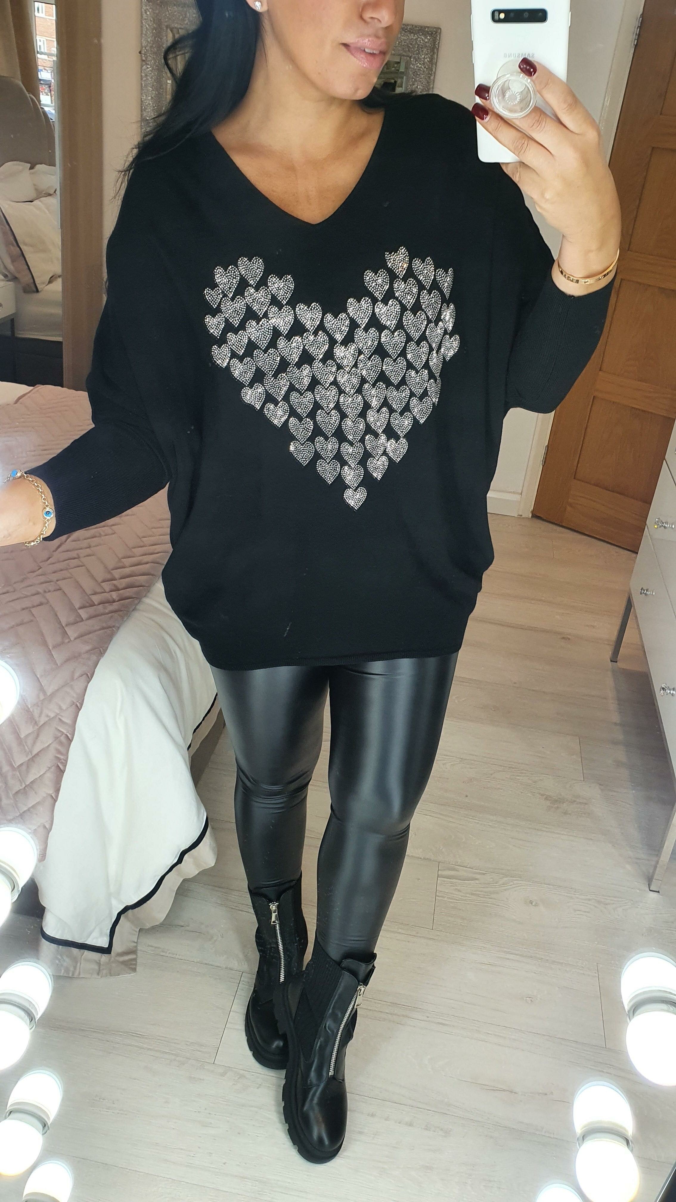 Kady Studded Heart Detailed Knitted Oversized Jumper