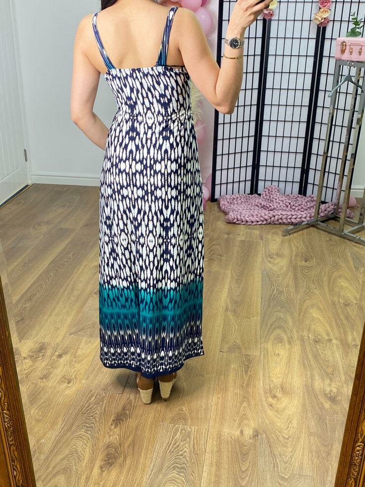 Kaggie Navy Abstract Print Grecian Maxi Dress