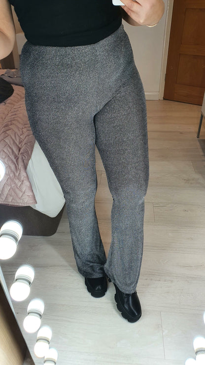 Korel Dark Grey Silver Shimmer Flared High Waist Trousers