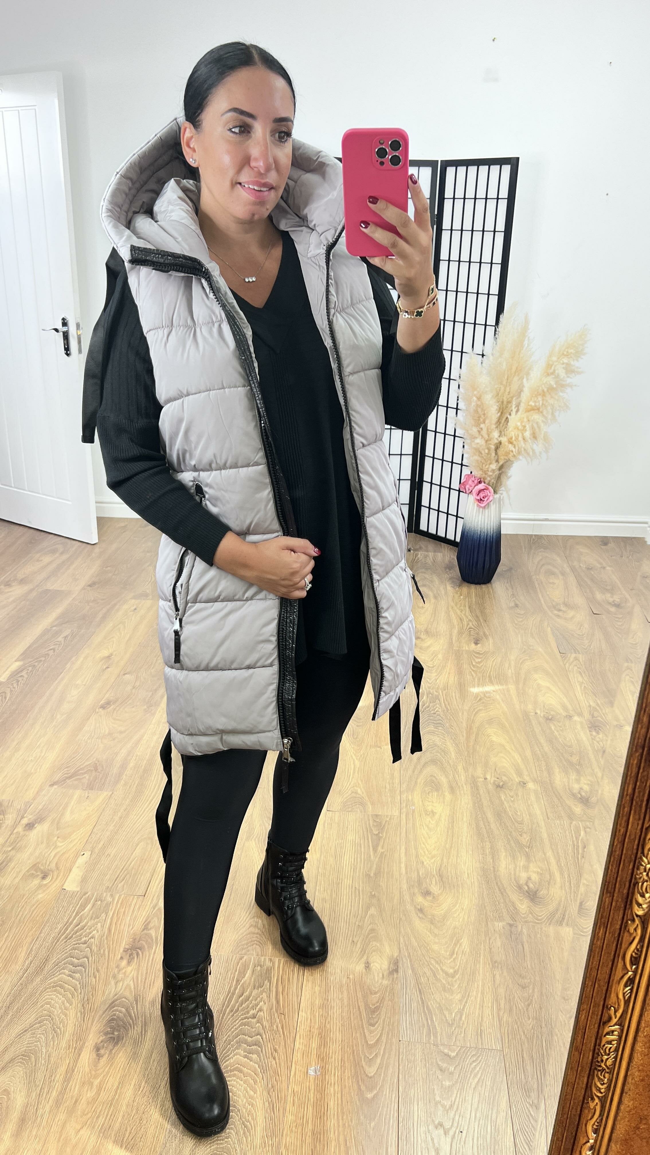 Katlyn Grey Oversized Puffer Gilet Coat