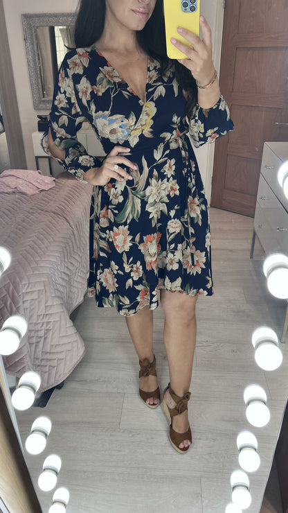 Kayden Navy Floral Print Wrap Dress