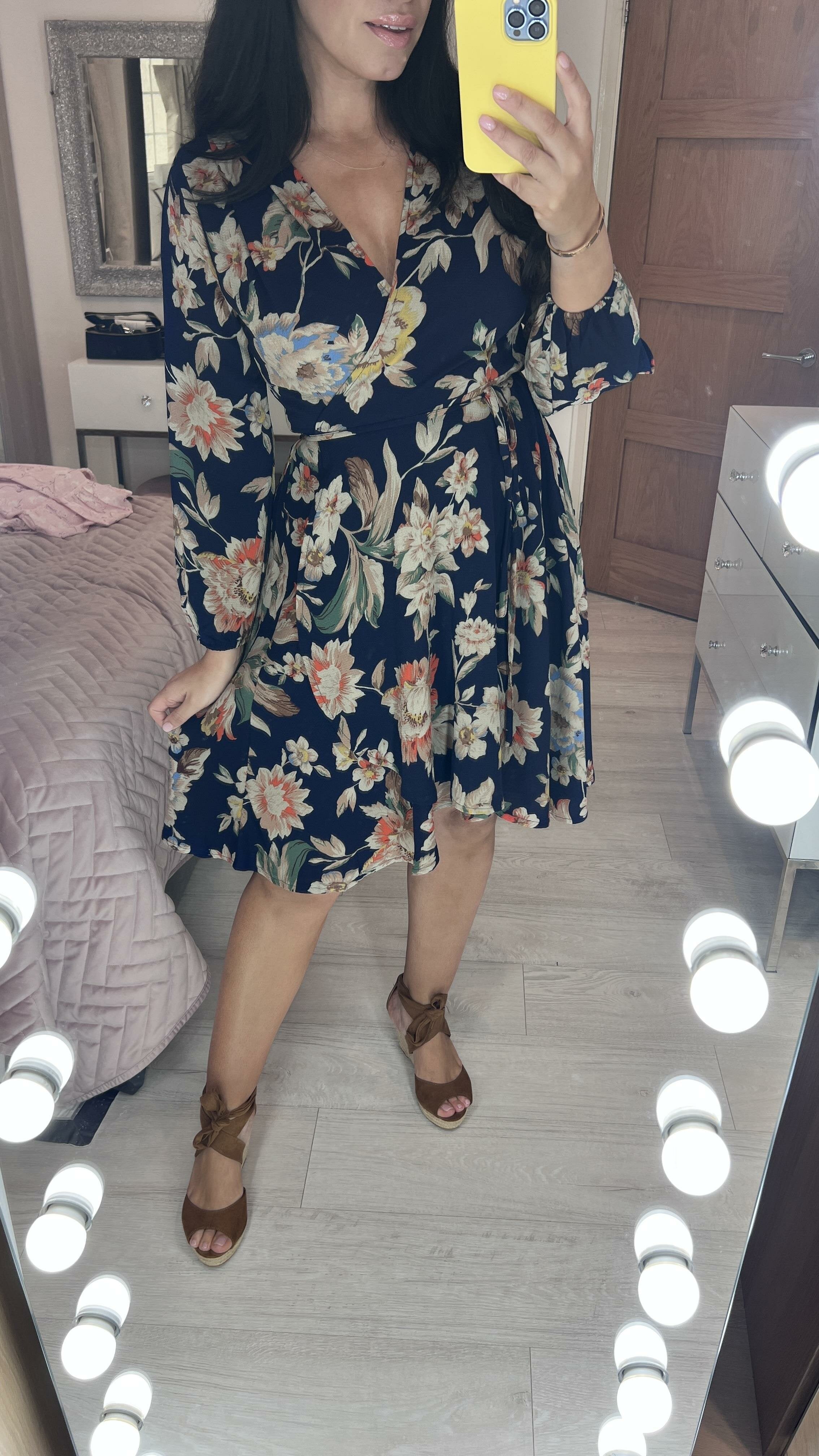 Kayden Navy Floral Print Wrap Dress