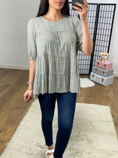 Keller Khaki Leaf Print Smock Top