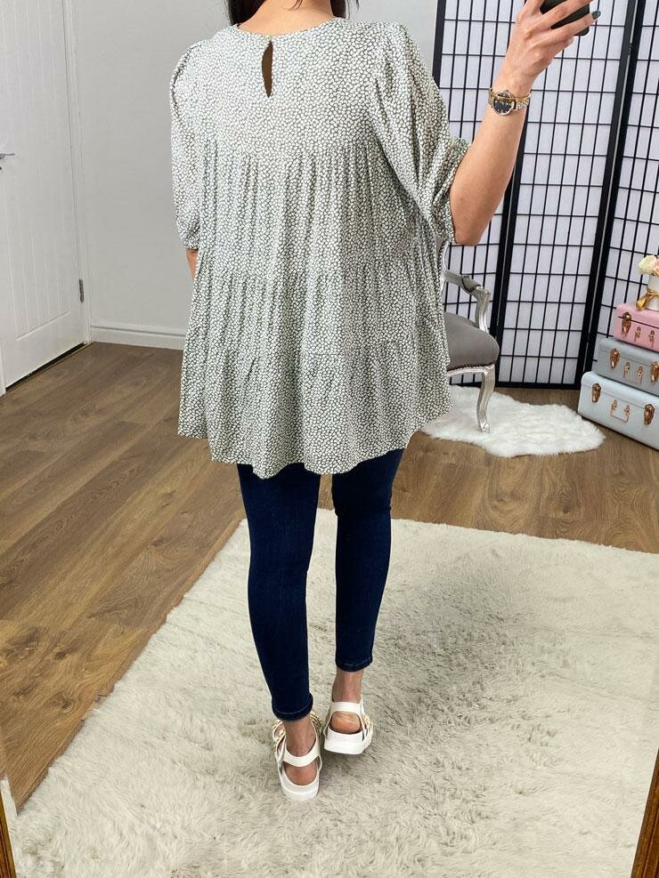 Keller Khaki Leaf Print Smock Top