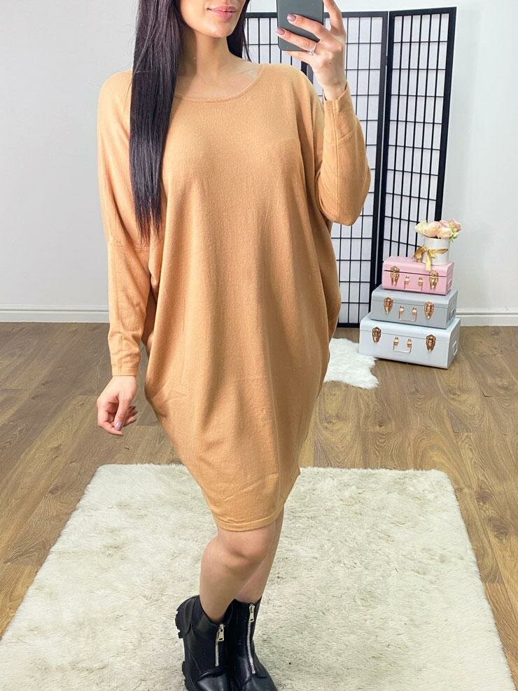 Kendall Oversized Batwing Lace Back Plain Jumper Dress