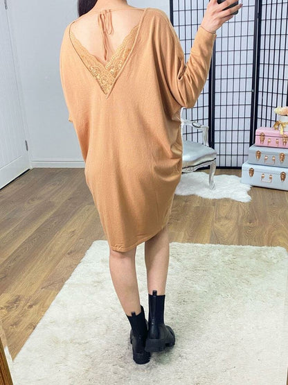 Kendall Oversized Batwing Lace Back Plain Jumper Dress