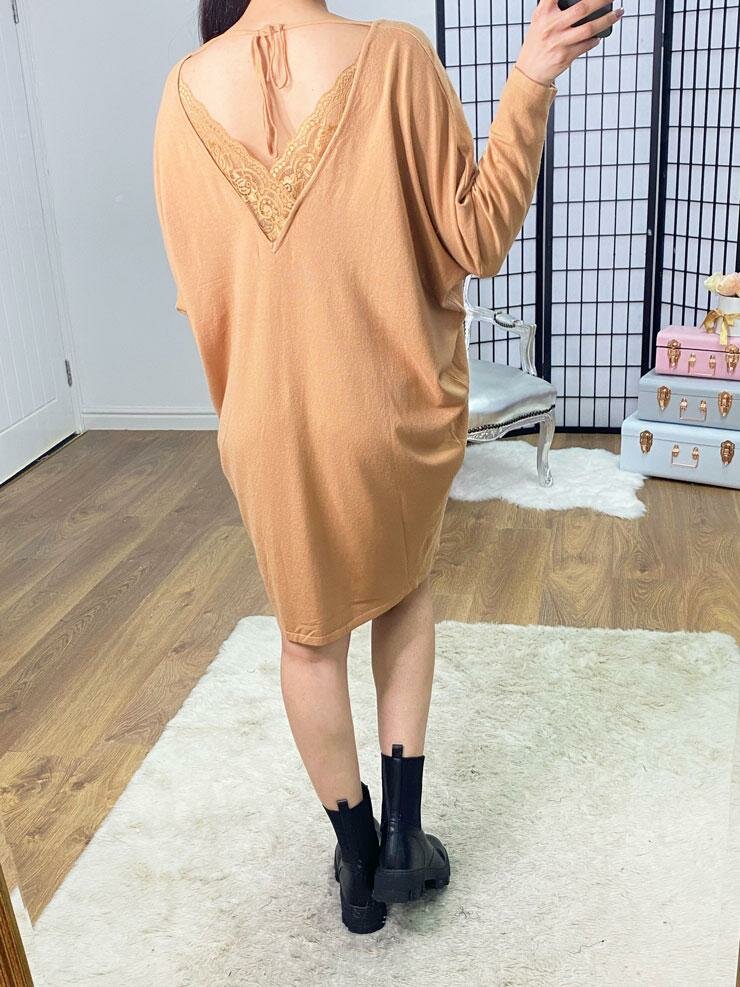 Kendall Oversized Batwing Lace Back Plain Jumper Dress