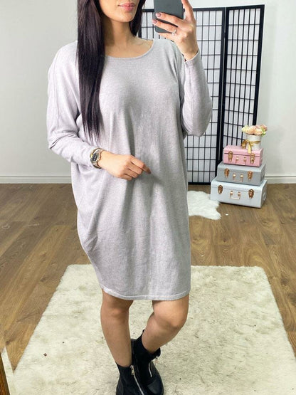 Kendall Oversized Batwing Lace Back Plain Jumper Dress