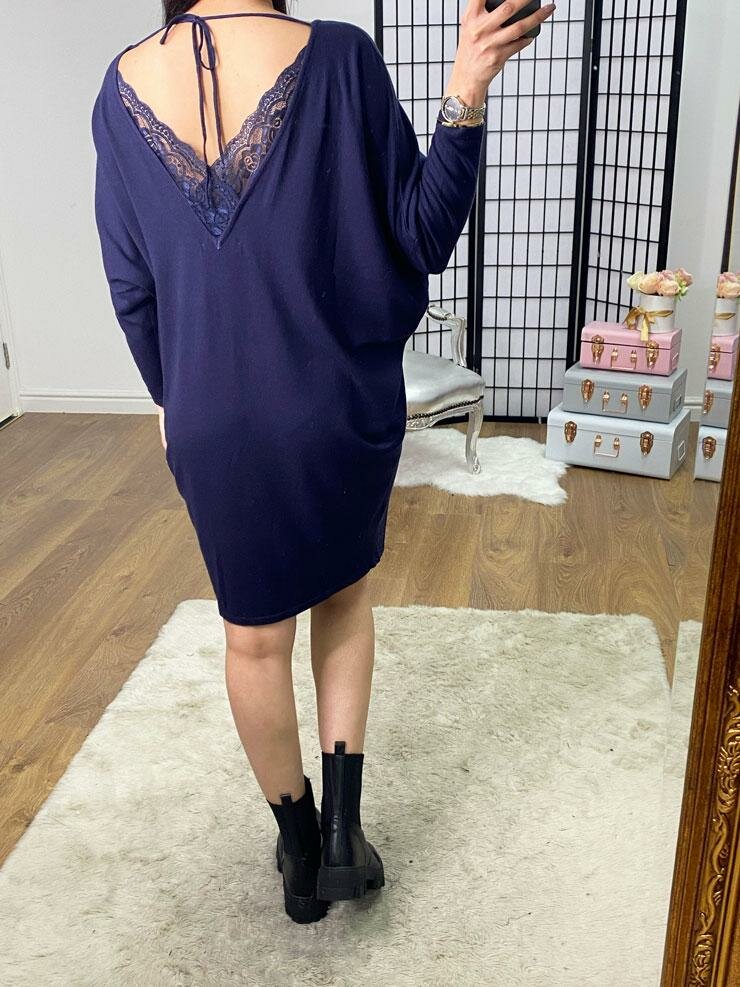 Kendall Oversized Batwing Lace Back Plain Jumper Dress