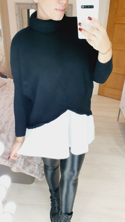 Kennedy Oversized Ribbed V-panel Roll Neck Shirt Jumper