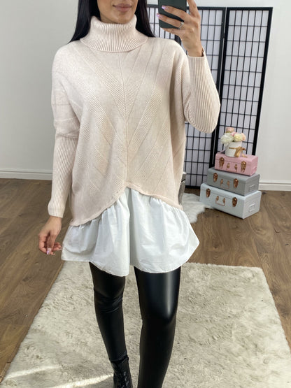 Kennedy Oversized Ribbed V-panel Roll Neck Shirt Jumper