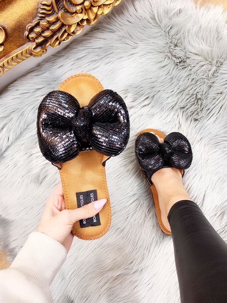 Kensey Metallic Chunky Bow Slip On Sliders