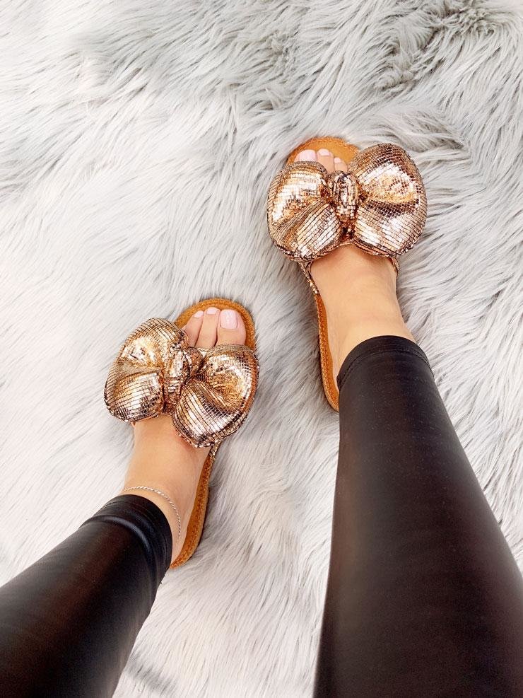 Kensey Metallic Chunky Bow Slip On Sliders