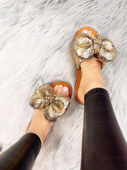 Kensey Metallic Chunky Bow Slip On Sliders