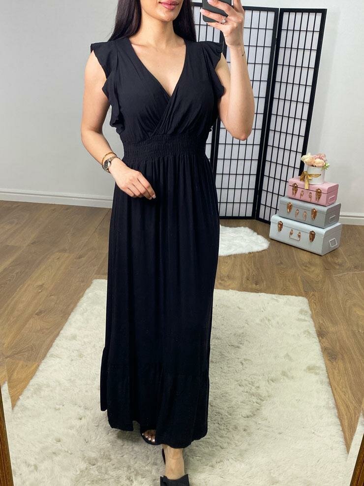 Kenzill Plain V Neck Frill Hem Maxi Dress