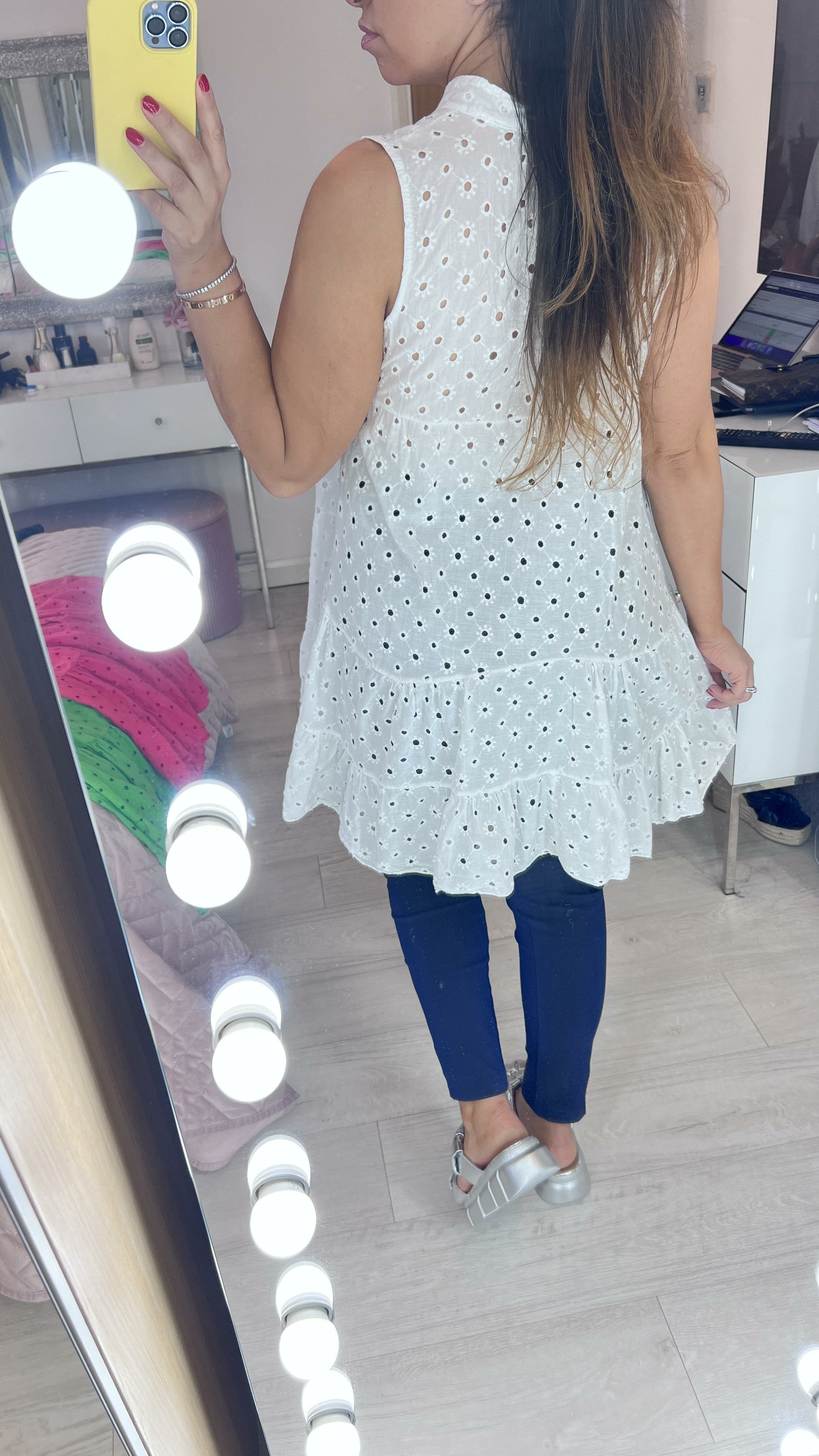 Kyle Longline Broderie Peplum Top