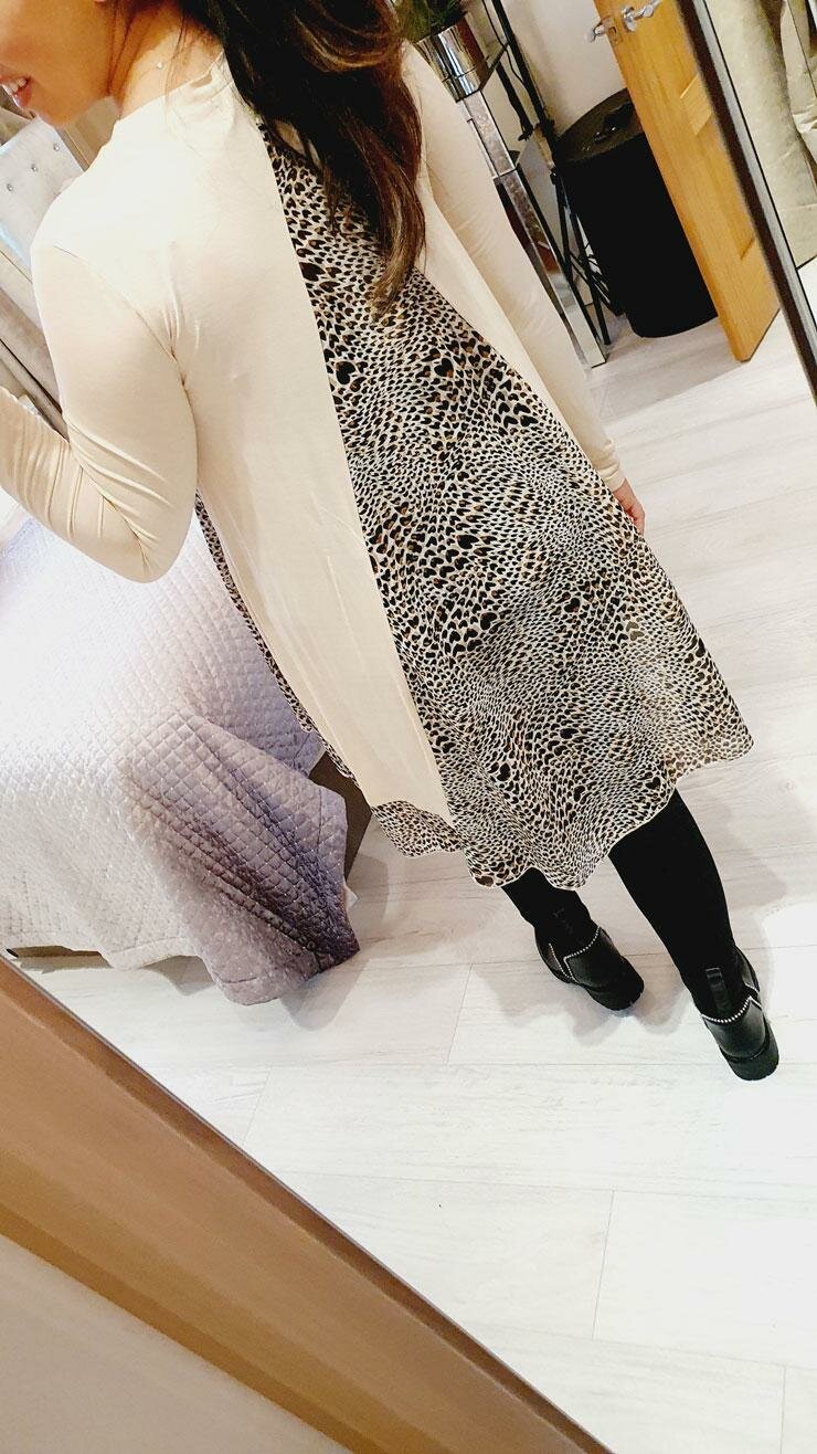 Lacie  Heart Print Chiffon Back Detailed Dipped Hem Top