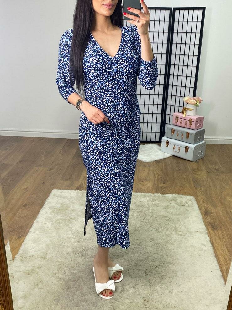 Lake Navy Mosaic Print Balloon Sleeve Maxi Dress