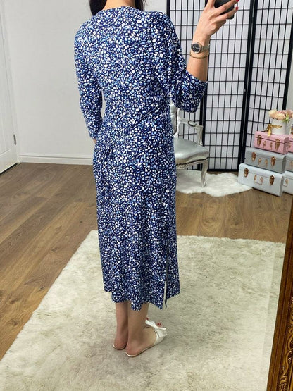 Lake Navy Mosaic Print Balloon Sleeve Maxi Dress