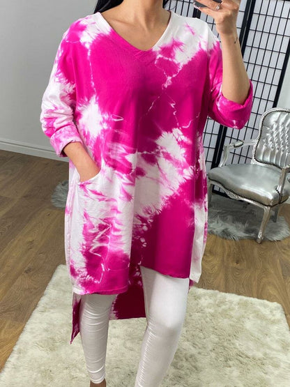 Lavine Tie Dye Curve Dipped Hem Sweatshirt