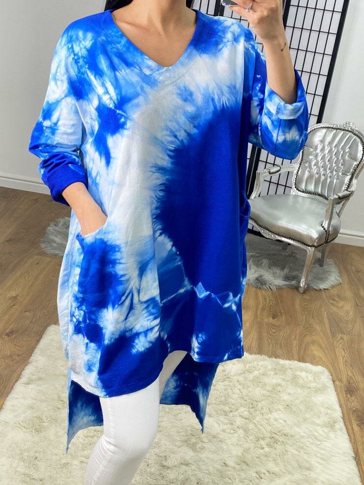 Lavine Tie Dye Curve Dipped Hem Sweatshirt