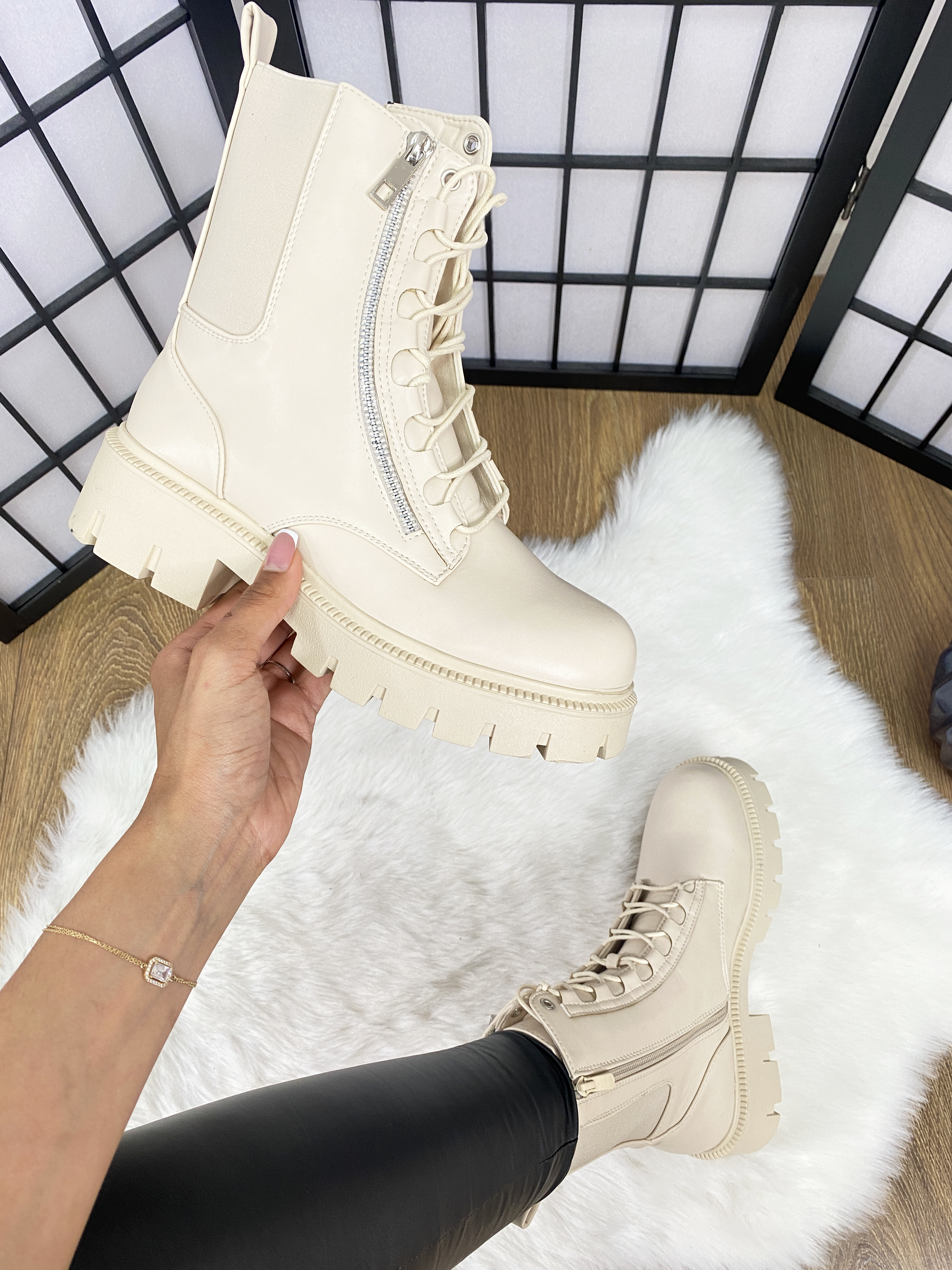 Leah Lace Front Biker Boots