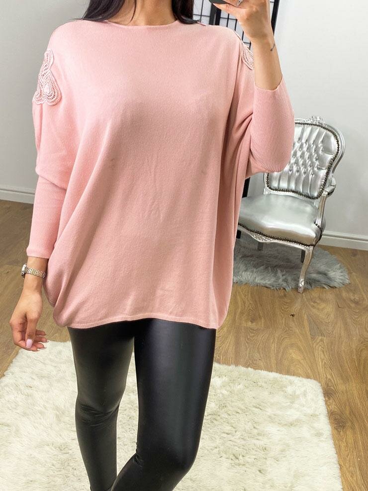 Lenore Heart Crochet Shoulder Detailed Knit Jumper