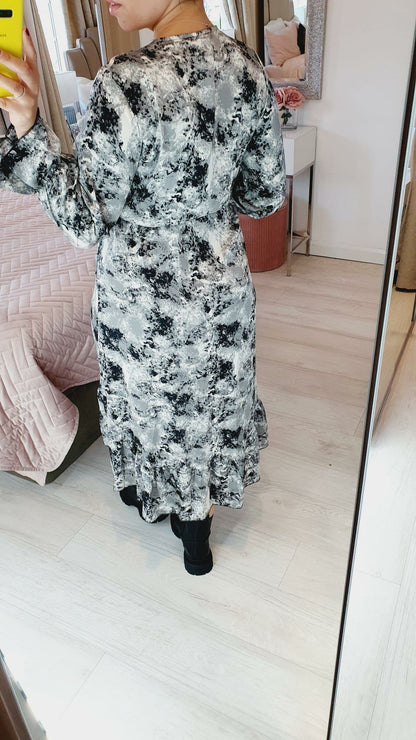 Letty Grey Printed Ruffle Wrap Dress