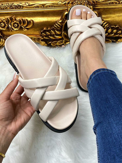 Levi Cross Over Strappy Faux Leather Sliders