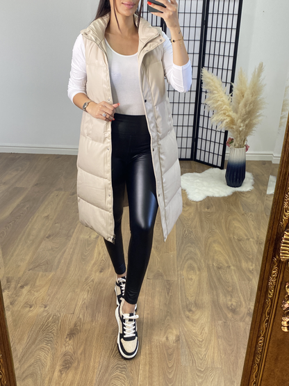 Garman Beige PU Padded Double Zip Gilet