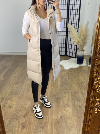 Garman Beige PU Padded Double Zip Gilet