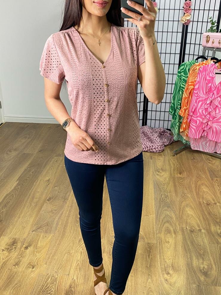 Lotus Blush Broderie Cap Sleeve Top