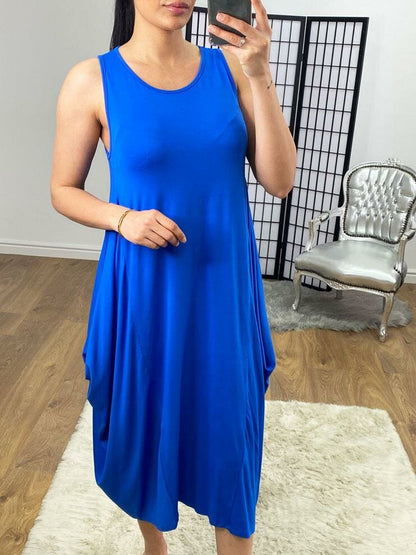 Luanna Oversized Drape Side Sleevless Jersey Dress