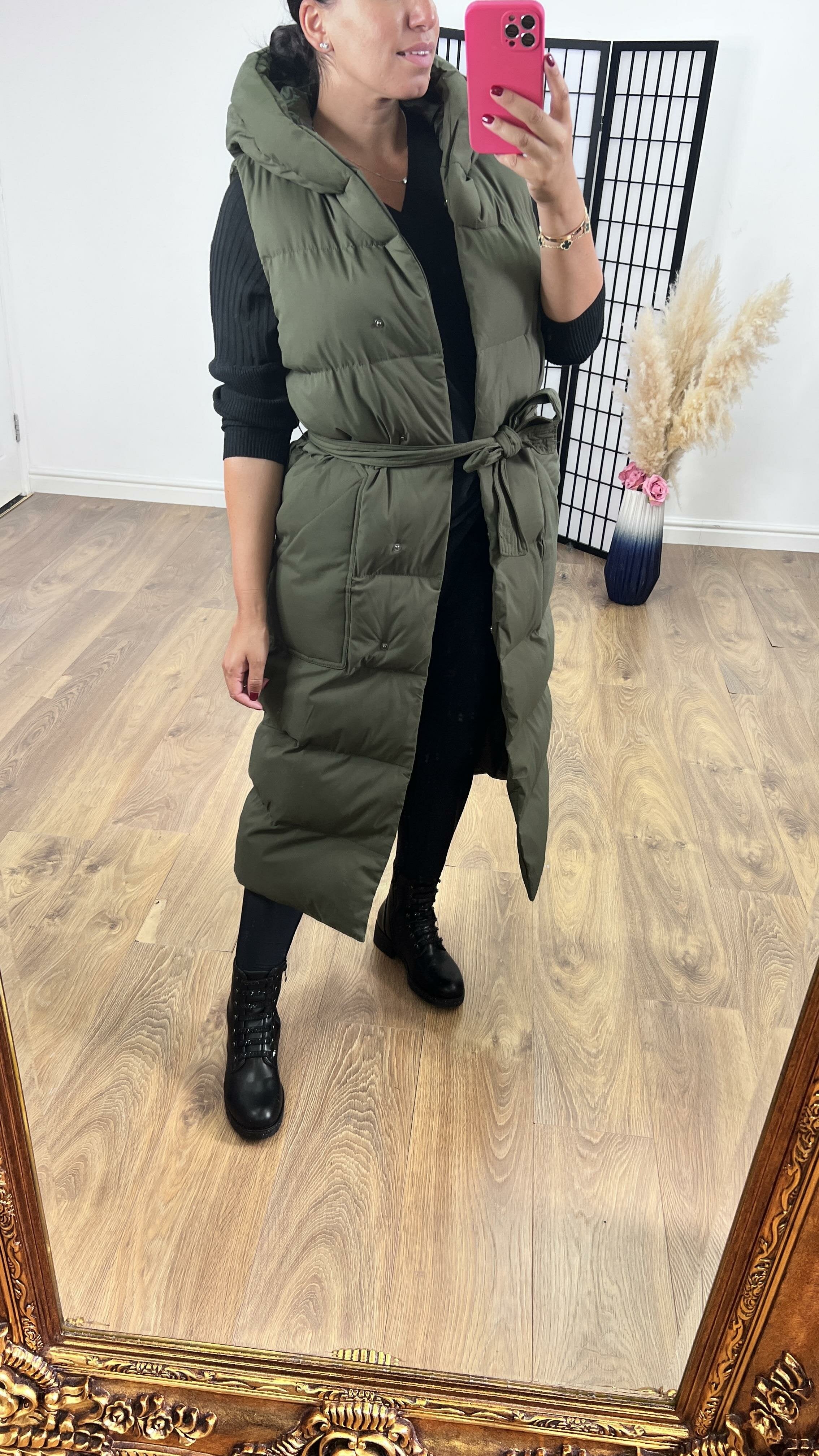Lyla Khaki Padded Hooded Gilet