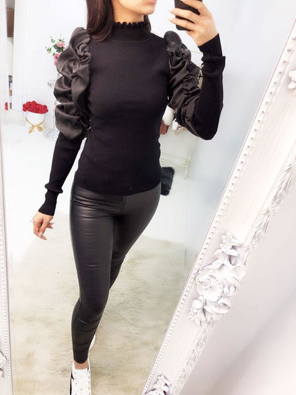 Lynett Silky Pearl Sheen Ruffle Puff Sleeve Knitted Jumper