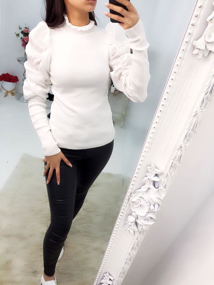 Lynett Silky Pearl Sheen Ruffle Puff Sleeve Knitted Jumper