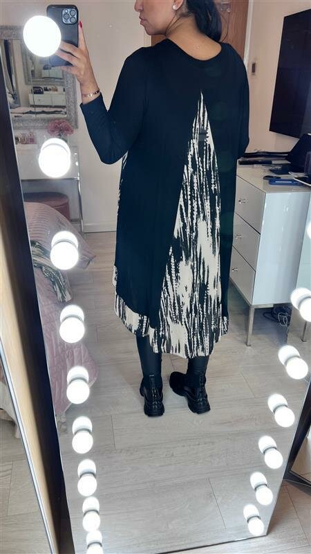 Lyra Abstract Print Chiffon Back Detailed Dipped Hem Top