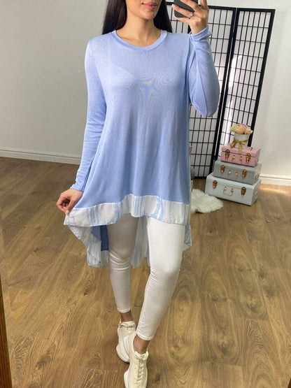 Lyra Abstract Print Chiffon Back Detailed Dipped Hem Top