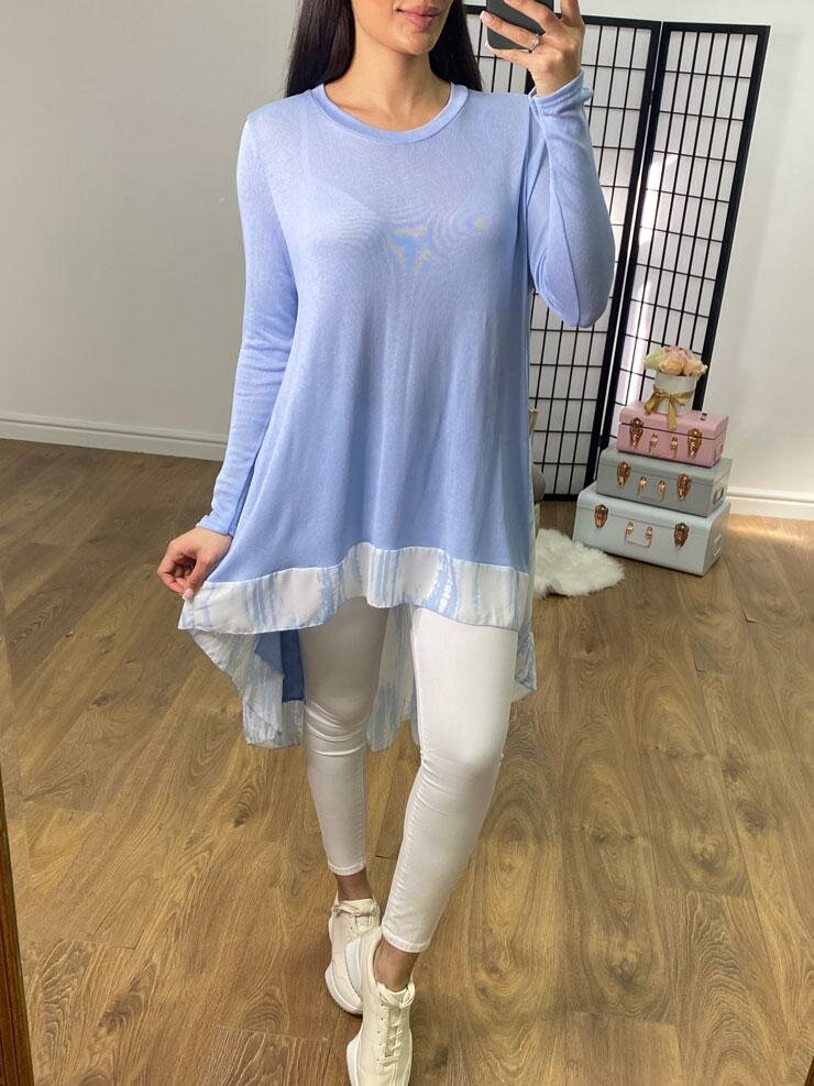 Lyra Abstract Print Chiffon Back Detailed Dipped Hem Top