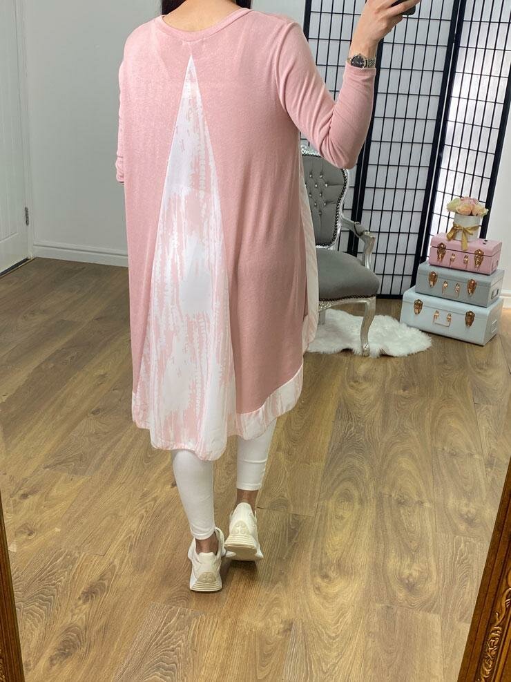 Lyra Abstract Print Chiffon Back Detailed Dipped Hem Top