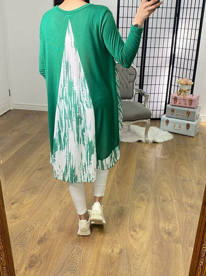 Lyra Abstract Print Chiffon Back Detailed Dipped Hem Top