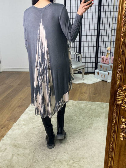 Lyra Abstract Print Chiffon Back Detailed Dipped Hem Top