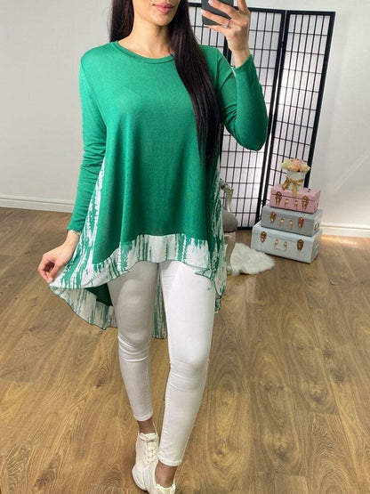 Lyra Abstract Print Chiffon Back Detailed Dipped Hem Top