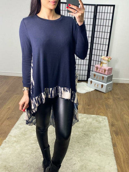 Lyra Abstract Print Chiffon Back Detailed Dipped Hem Top