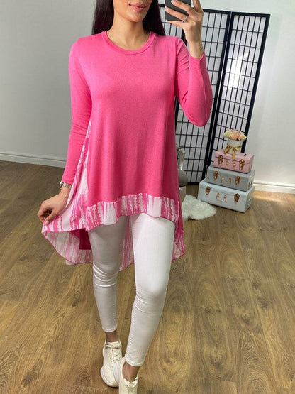 Lyra Abstract Print Chiffon Back Detailed Dipped Hem Top