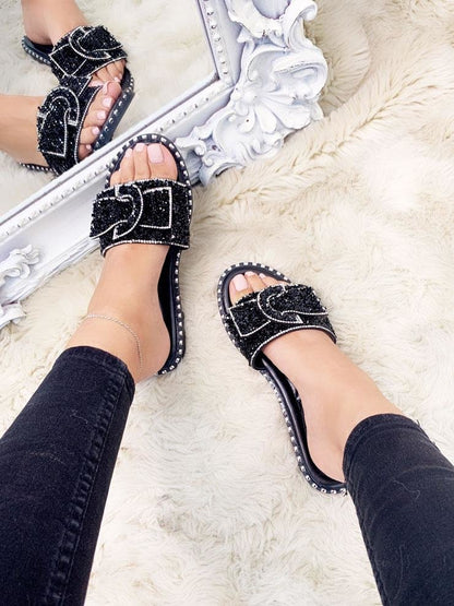 Mabel Crushed Diamante 3D Bow Slip On Slider