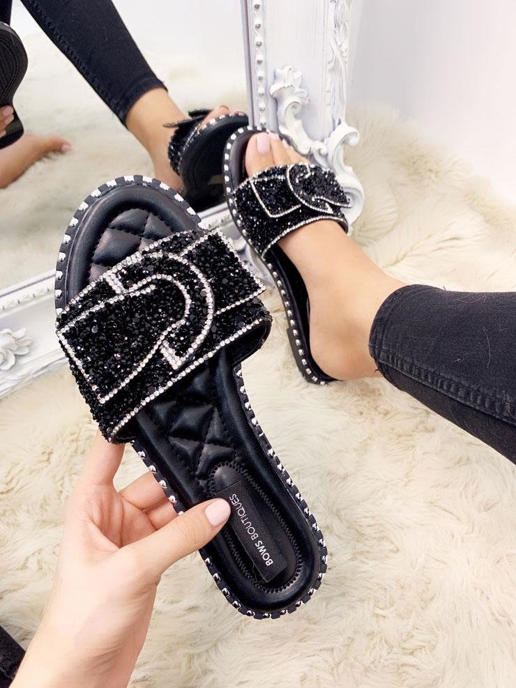 Mabel Crushed Diamante 3D Bow Slip On Slider